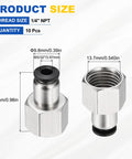 10 Pack Push To Connect Fittings For 5/32 Inch Tube To 1/4 NPT Nickel Plated Brass Straight Pneumatic Female Adapters Black Fast Connect
