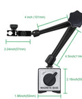 HDLNKAK magnetic base stand for dial indicator, black metal with adjustable dual arms and knob, 176 lb pull