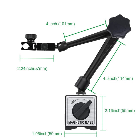 HDLNKAK magnetic base stand for dial indicator, black metal with adjustable dual arms and knob, 176 lb pull