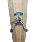 1 3 8 Inch Flat Back Wall Mount Fork Gate Latch For Chain Link Fence Posts, Rust Resistant Galvanized Steel, mounted on wood