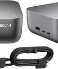 Universal Thunderbolt 4 Docking Station, 13-In-1 Usb C Hub With 280W Output, Dual Monitor Ready, top and side view with included cable.