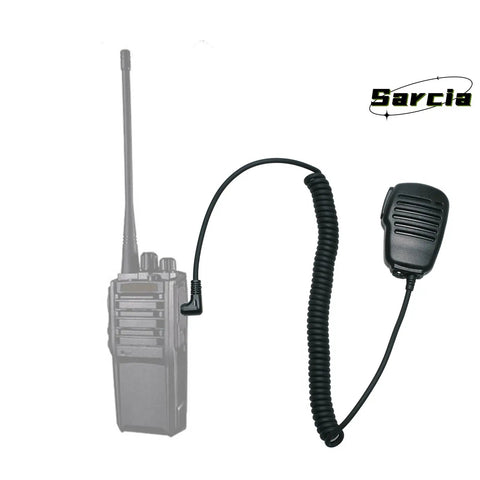 Remote Shoulder Speaker Microphone With Reinforced Cable For Yaesu FT And VX Series Walkie Talkies beside a radio.