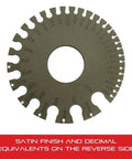 Circular tool showing US Standard Gage Nos 0-36 Range for sheet metal and plate iron, hardened steel with satin finish.