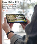 Person holding smartphone displaying footage from Wireless Doorbell Camera With 2K Video AI Analysis And Rechargeable Battery IP65