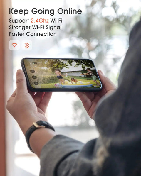 Person holding smartphone displaying footage from Wireless Doorbell Camera With 2K Video AI Analysis And Rechargeable Battery IP65
