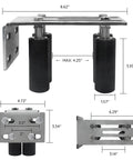 Front and side view of Universal L Bracket Gate Guide Roller Set with Four Nylon Rollers for Sliding Gates, adjustable mounting.