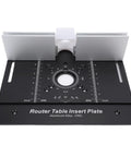 Built Tough Anodized Aluminum Router Insert Plate With Dead On Miter Grooves and Pro Level Woodworking Flip Board showing measurement scales and CNC milled features.
