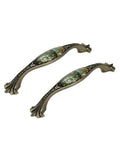Antique Bronze European Drawer Pulls Set Of 2 With Arch Design And Stained Glass Pattern Vintage Metal Dresser Handles For Cabinet Furniture