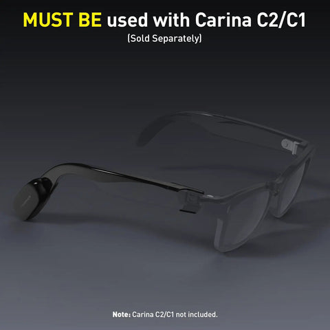 Top Tier Magnetic Charging Case And Heavy Duty Battery Module For Carina C2 Smart Glasses displayed on a dark background.