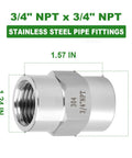 3/4 inch NPT x 3/4 inch NPT coupling with dimensions, 2 Pack 3/4 Inch 304 Stainless Steel Pipe Fittings Coupling Forged Female NPT To Female NPT For Plumbing And Industrial Use High Strength Corrosion Resistant Easy Install