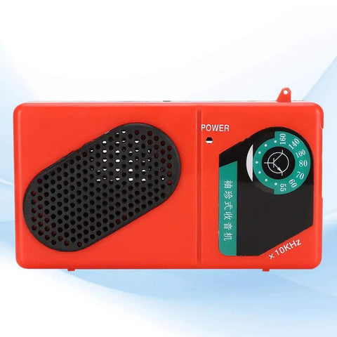 Red Electronic DIY Radio Kit With 3V 6 Tube S66E Classic Circuit 535-1620KHz, front view with speaker and tuning knob