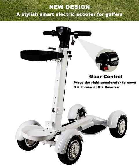 Foldable Electric Golf Scooter With Built In Seat And Umbrella Holder Powered By A 2000W Dual Motor And Dependable 48V Battery, showing grip and control details.