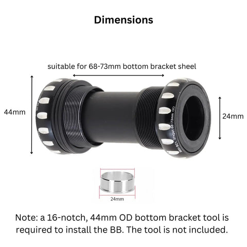 BSA Threaded Bottom Bracket 68-73mm Shell Built Tough Steel Bearings, Sealed, Fits 24mm Shimano Or 22 and 24mm SRAM GXP Crank