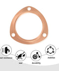 Two Pack 3 Inch Copper Exhaust Flange And Collector Gasket For SBC And BBC Engines Direct Fit Heavy Duty 3 Bolt Pattern