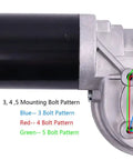 Professional Grade 1.5HP 900W 12V DC Tarp Motor Kit showcasing 3, 4, 5 bolt pattern details on the motor assembly.