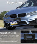 Car with No Drill Front License Plate Bracket Kit For Cars, SUVs, And Trucks, Universal Bumper Mount Frame installed.