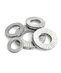 Heavy Duty 304 Stainless Steel Wedge Lock Washers Double Deck Gaskets M3 To M36 Din25201 in various sizes.