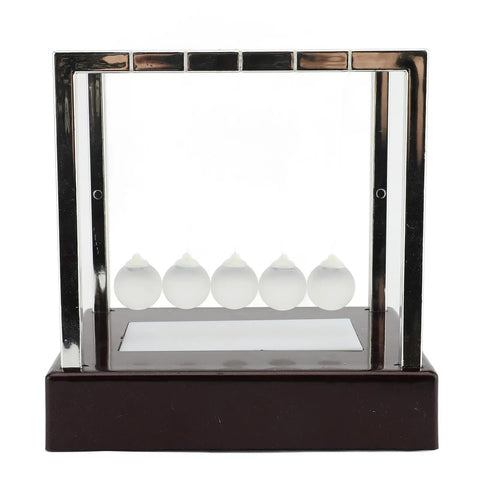 Classic Desk Pendulum Toy With Stable Base Cradle Science Gadget, glass balls and plastic base, front view