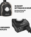 Dual Grounded Outdoor Timer Outlet With 24 Hour Mechanical Dial for pool pump and outdoor lights, front and side view