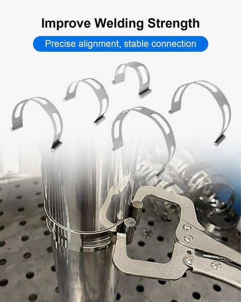 Heavy Duty Stainless Steel Exhaust Clamp Set 2 To 4 Inches Quick Fix Band Clamps for welding shown in use.