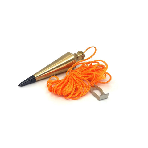 PB008B 8 Ounce Brass Plumb Bob With String Pro Grade Durable Brass Construction Lacquered Finish Removable Head For Easy String Attachment