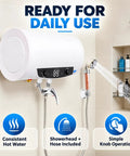 This Electric Water Heater Wall Mount Tank Is A Total Beast With 1500W Fast Heat Element And Bombproof Stainless Steel Plus Thick Enamel Liner Gets You Hot Water In A Jiffy For The Home Vibe At 110V, wall-mounted design with display and showerhead.