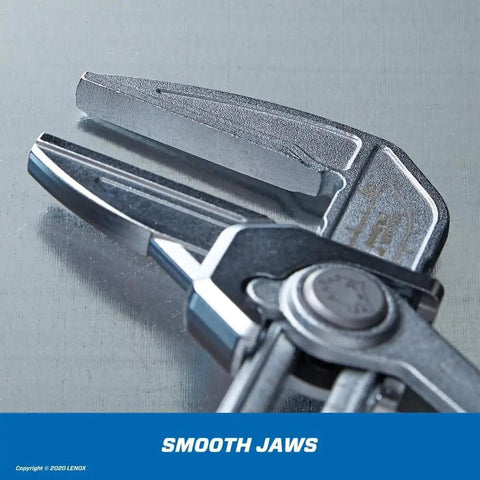 Close-up of Pliers Wrench With Parallel Jaw 3 Inch Smooth Jaws For Plated Fittings And Flushometers, matte chrome finish.