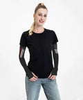 Premium Ice Silk Cooling Arm Sleeves Straight Up Deliver Street Style Appeal With A Classic USA Flag Motif worn by a model.