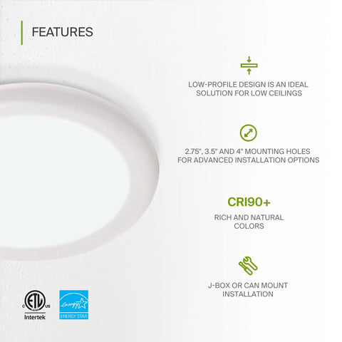 12 Pack 6 Inch LED Disk Lights 15W 5000K Daylight 1300 Lumens CRI90 Plus Dimmable Flush Mount Ceiling Light Low Profile Surface Mount Disc For Quick Easy Install In Junction Box Or Recessed Can ETL Energy Star