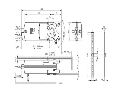 Hella Reliable Rotary Air Damper Actuators Powerpack With Two Tandem Mounted Units 35 Nm Three Position Torque AC 230V technical drawing