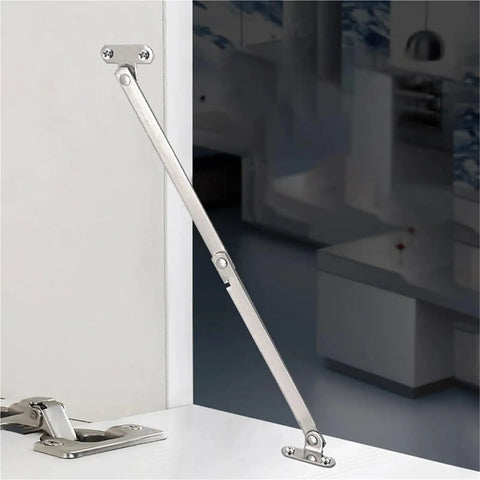 Sturdy Stainless Steel Door Stay Hinges Set, 2 Pack For Windows And Cabinets shown installed on cabinet