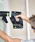 Jobsite Essential 18 Volt Cordless Drill Driver in use for drywall installation with collated fasteners.
