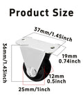 Four Pack 1 Inch Heavy Duty Rigid Fixed Caster Wheels With Non Swivel Top Plate For Furniture showing dimensions and specifications