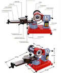 No Drama Electric Saw Blade Sharpener for Carbide Tipped Blades with five inch grinding wheel and water spray system, detailed diagram.