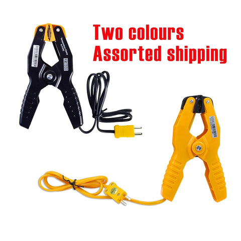 K Type Pipe Clamp Thermometer for HVAC and Multimeters, Wide Range -40 to 392 F, two clamps in black and orange with leads