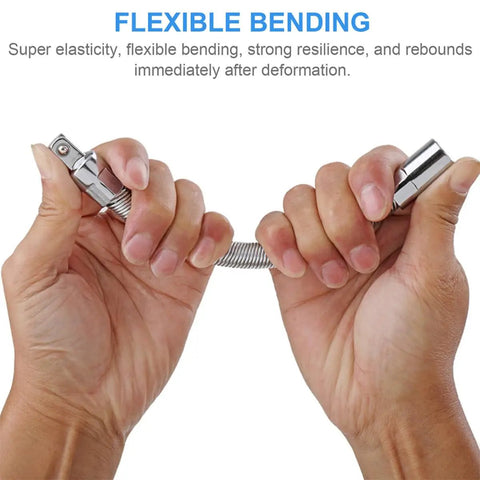 Hands bending Flexible Socket Extension Bar Half Inch Ratchet Extension Rod With Springy Soft Shaft for tight spots.