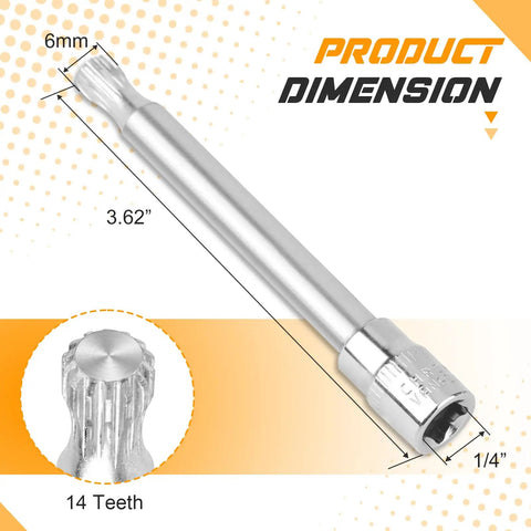Dual Clutch Transmission Reset Tool For Ford Focus DPS6 6DCT250 DSG Unlatch Kit with 6mm 14-Spline Socket, dimensions shown