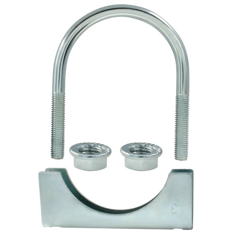 Close-up of Heavy Duty 3 Inch U Bolt Clamp Stainless Steel Muffler Exhaust Saddle Style Anti Corrosion U Bolt For Automotive Installations Car Enthusiasts 2 Packs