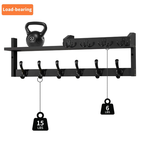 Sturdy Dope 4 In 1 Wood Coat Rack Wall Mount With Shelf 27.5 Inch Entryway Storage Organizer Key Holder Mail Organizer Hat Rack With 10 Dual Hooks For Hats Bags Keys holding weights.