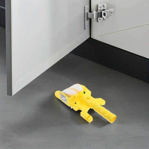 Slick Paint Edger Roller Brush Kit With Replaceable Pads For No Sweat Trimming Crisp Corner Detailing and A Darn Good Smooth Wall Finish that Does The Heavy Lifting Without The Mess on gray floor by cabinet