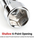 Quarter Inch Drive Universal Joint Socket With 6 Point Shallow Opening For Maximum Hex Fastener Contact And A Smooth 55 Degree Rotating Pivot Great For Tight Spaces And Tough Jobs, chrome steel socket close-up