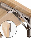 Two Pieces Adjustable Wall Mounted Triangle Folding Bracket Set for shelves and benches, heavy duty silver metal support, detail view