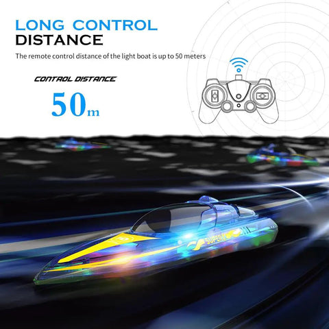 LED RC Boat With Night Light Remote Control Boat For Pools And Lakes 2.4GHz RC Speed Boat with remote, 50m control distance