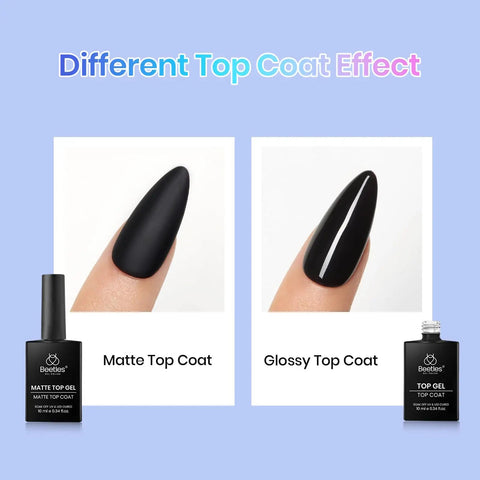 Gel Nail Prep Set With Base Coat And No Wipe Top Coat In Glossy Or Matte Finish Includes Nail Dehydrator And Primer 5 Pcs Of 10ml Each Acid Free And Hema Free Bonding Kit For Durable Chip Resistant Nails, showcasing matte and glossy top coat effects on nails.