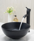 Dope Matte Black Vessel Sink Set With Faucet And Pop Up Drain, 12.8 Inch Round Ceramic Above-Counter Bathroom Sink, Modern Design