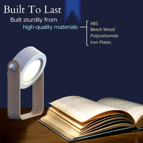 Grab And Go Rechargeable LED Lantern With 2000mAh Battery beside an open book on a wooden table