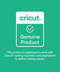 Cricut Genuine Product badge on teal background; white rounded rectangle with green Cricut logo and checkmark