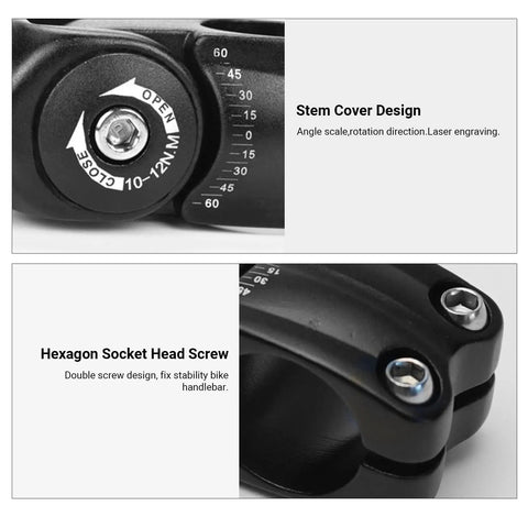 Close-up of 31.8mm Aluminum MTB Stem 110mm 60 Degree Adjustable Riser Handlebar showing hexagon socket head screw