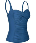 Push Up Tankini Top For Women Ruched Tummy Control Swim Top In Blue Size US 12 with padded cups, adjustable straps, retro style