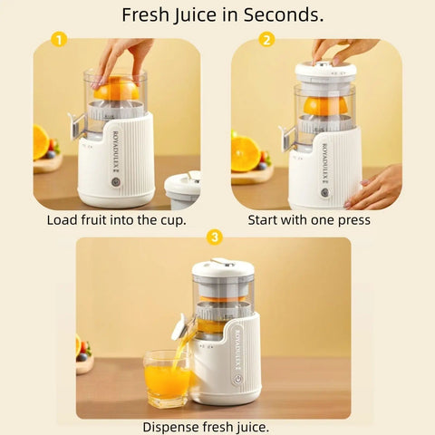 Cordless Electric Citrus Juicer For Lemons And Oranges With Rechargeable Battery One Touch Lemon Squeezer in action.